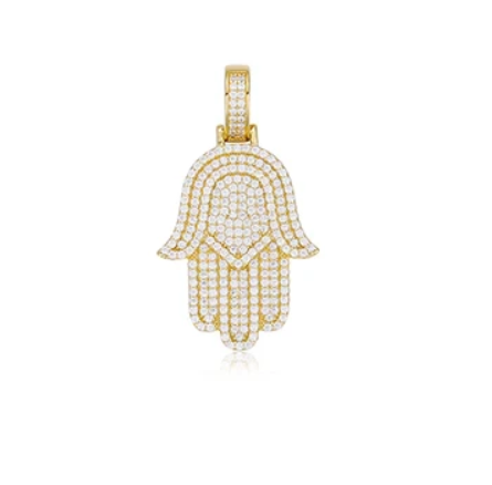 Gold Hamsa Hand Iced Out Pendant Necklace
