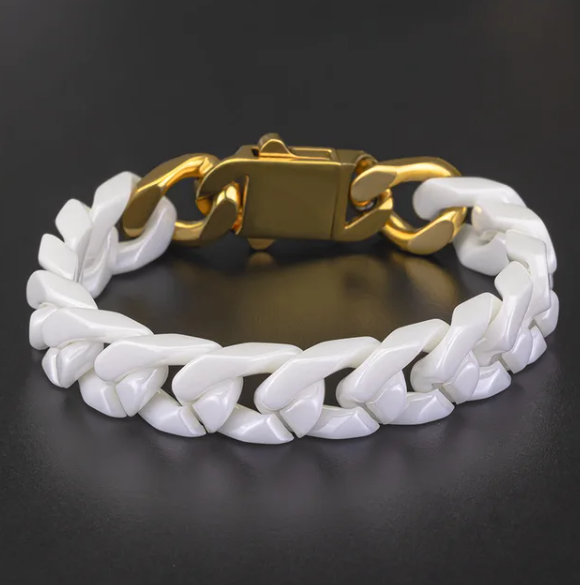 White Gold Ceramic Cuban Bracelet
