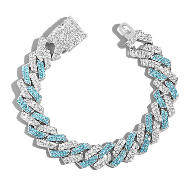 Baby Blue / White Ice Out Cuban Chain Bracelet
