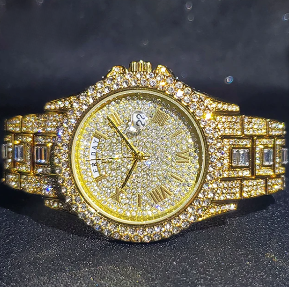 Gold Ice Out Dimond Quartz Watch